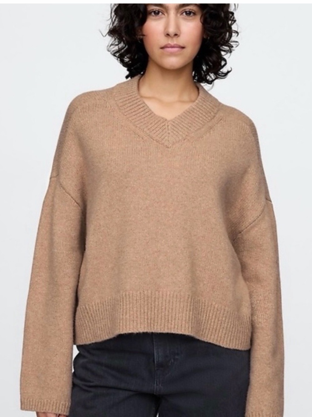 Gap Women’s V-Neck Crew Sweater in Camel